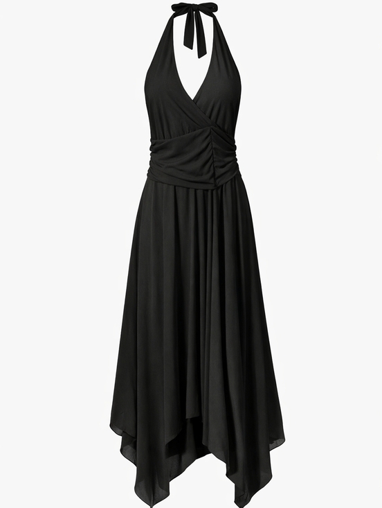 Ronni Nicole Dresses & Skirts - Ronni Nicole By Ouida Black Halter Tie-Back Faux Wrap Style Dress